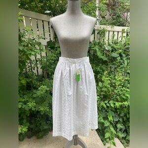 Vtg 70s MR. HANK White Eyelet Dirndl Cotton Midi Skirt With Slip NWT Size XS S
